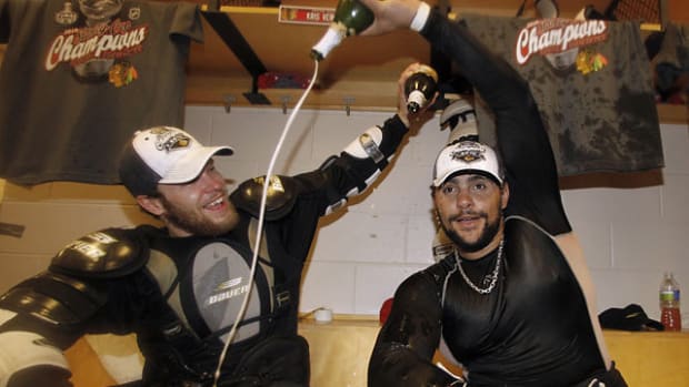 Locker Room Celebrations - 1 - Dustin Byfuglien and Jordan Hendry